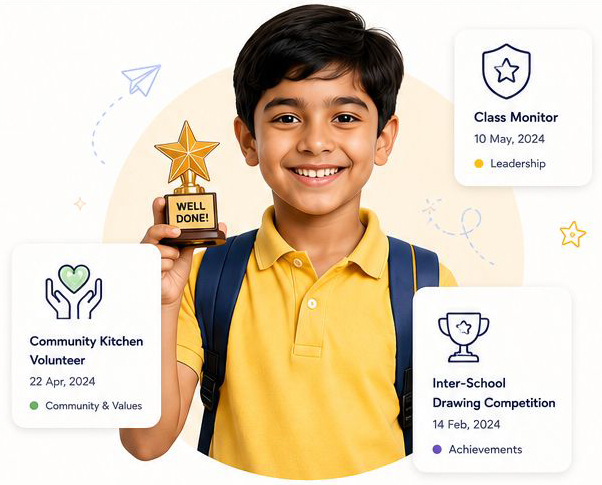 Indian student holding trophy